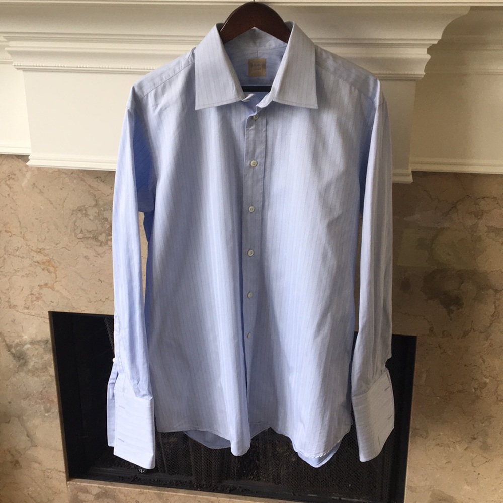 Men’s IKE BEHAR Light Blue Shirt  w/Stripes, 17-L
